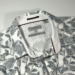 Ted Baker Button Down Shirt Mens 6 White Black Excellent Botanical Bird Print